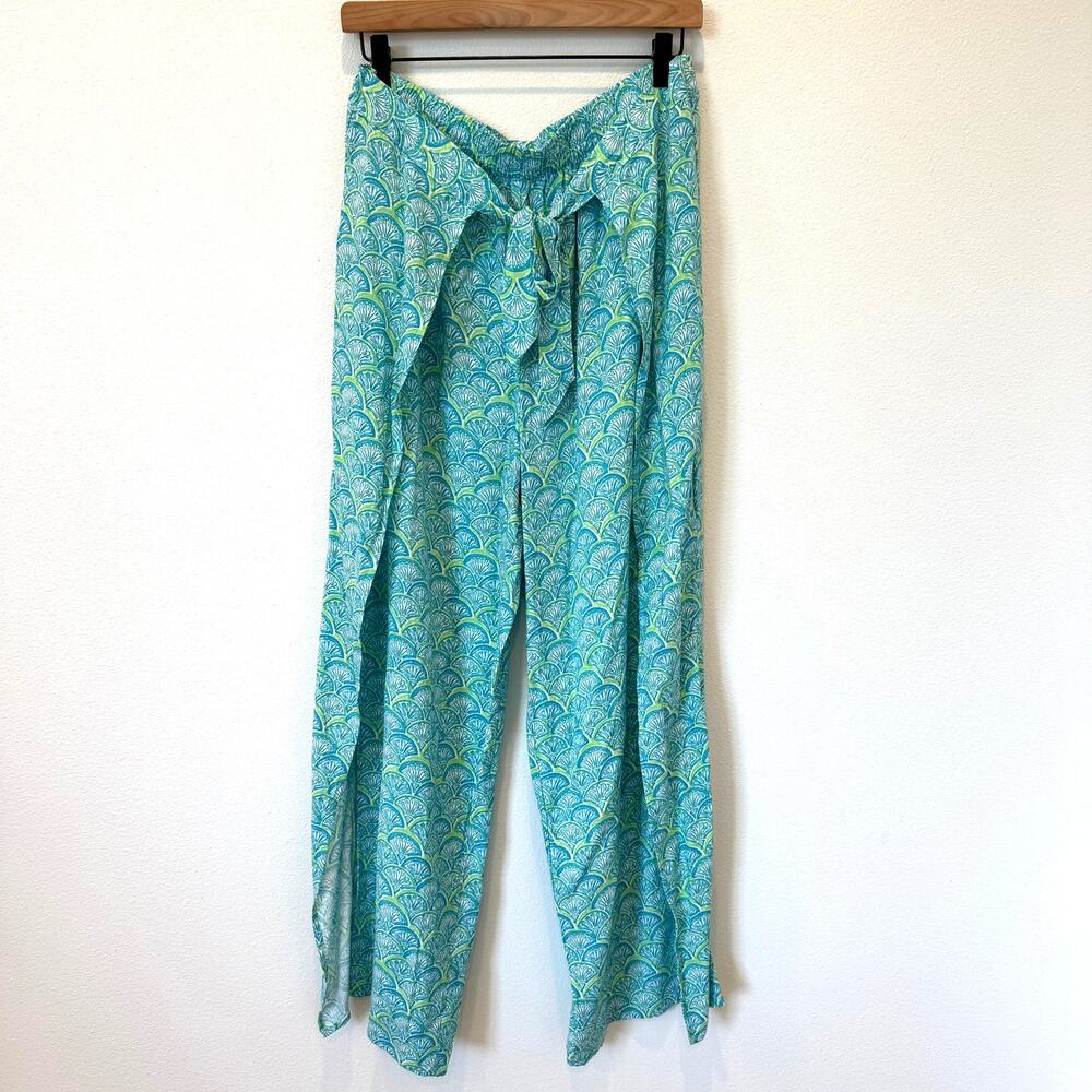 Caribbean Joe Teal Blue Boho Flowy Wide Leg Pants Large-Resort/Vacation/Beach